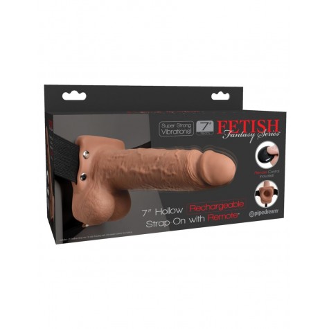 Кофейный перезаряжаемый вибрострапон 7" Hollow Rechargeable Strap-on with Balls - 20,3 см.